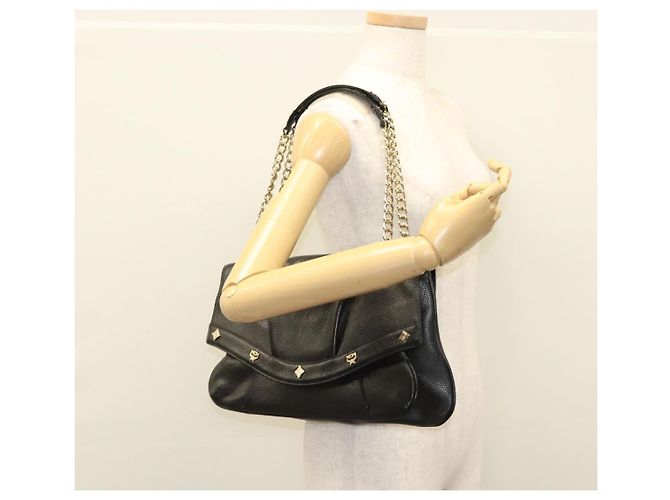 Borsa a spalla MCM in pelle nera e oro Auth MY306 Nero D'oro - vista 24