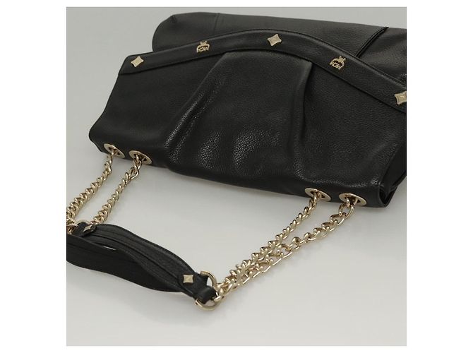 Borsa a spalla MCM in pelle nera e oro Auth MY306 Nero D'oro - vista 6