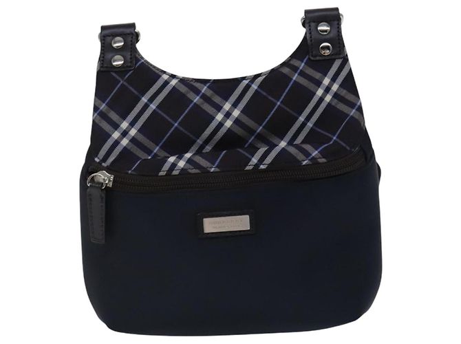 Borsa a spalla in nylon nero Burberry etichetta nera marina Auth ti2951 Blu navy - vista 13