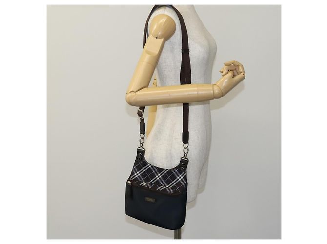 Borsa a spalla in nylon nero Burberry etichetta nera marina Auth ti2951 Blu navy - vista 20