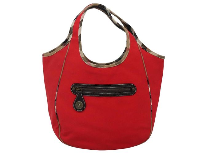 Burberry Borsa a spalla in tela rossa Auth ac3717 Rosso - vista 13