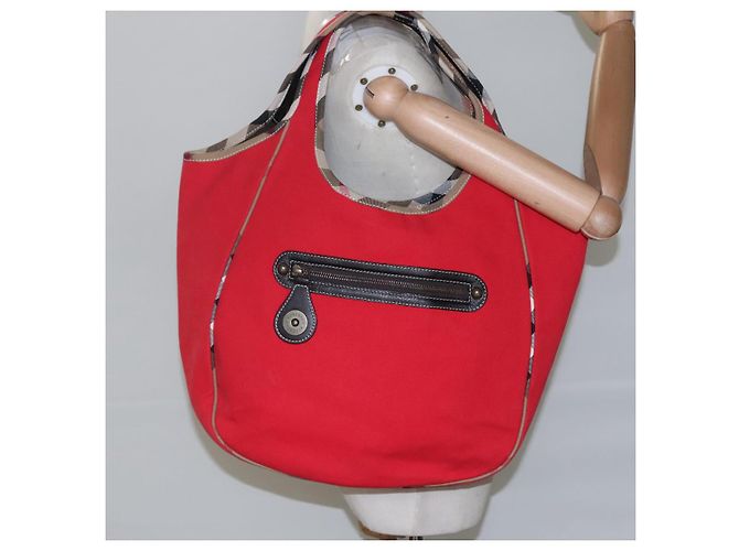 Burberry Borsa a spalla in tela rossa Auth ac3717 Rosso - vista 22