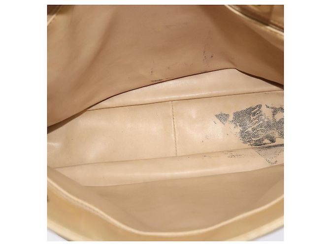 CHANEL Borsa a Spalla Matelassé con Catena in Pelle di Agnello Beige Oro CC Auth bs23535 D'oro - vista 10