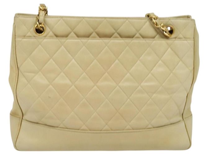 CHANEL Borsa a Spalla Matelassé con Catena in Pelle di Agnello Beige Oro CC Auth bs23535 D'oro - vista 2