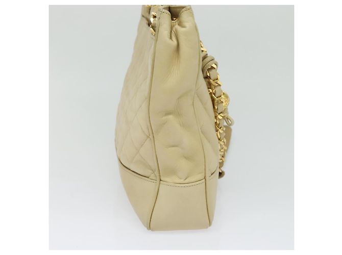 CHANEL Borsa a Spalla Matelassé con Catena in Pelle di Agnello Beige Oro CC Auth bs23535 D'oro - vista 3