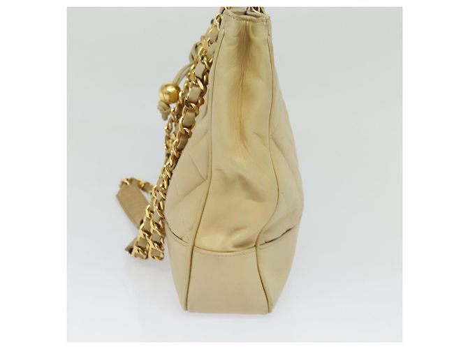 CHANEL Borsa a Spalla Matelassé con Catena in Pelle di Agnello Beige Oro CC Auth bs23535 D'oro - vista 4