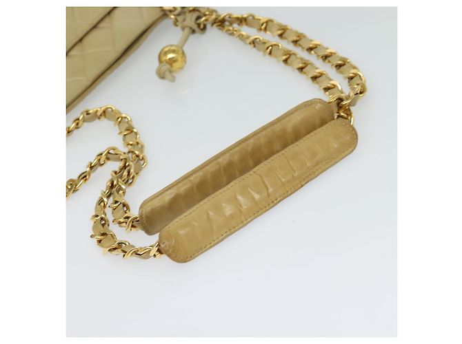 CHANEL Borsa a Spalla Matelassé con Catena in Pelle di Agnello Beige Oro CC Auth bs23535 D'oro - vista 7