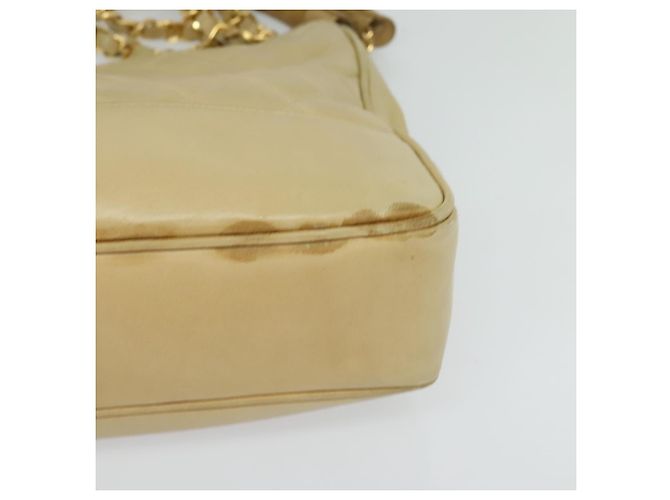 CHANEL Borsa a Spalla Matelassé con Catena in Pelle di Agnello Beige Oro CC Auth bs23535 D'oro - vista 9