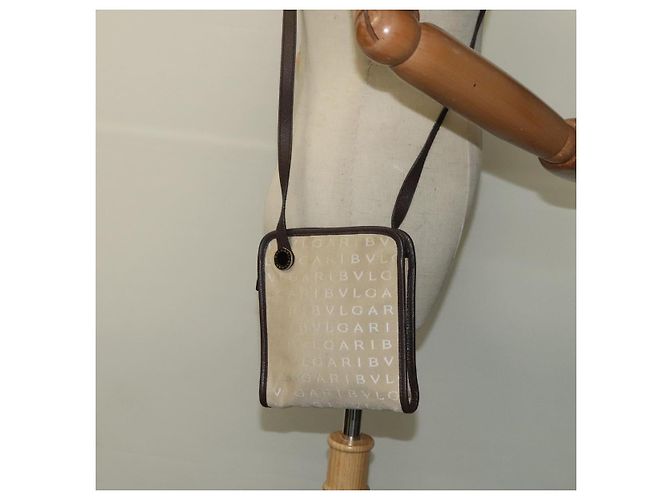 Bulgari Borsa a spalla BVLGARI Logo Mania in tela beige Auth EC908 - vista 21