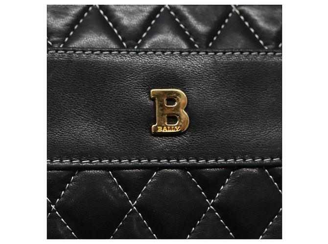 Bolsa de ombro BALLY em couro preto e dourado Auth bs23848 - vista 17