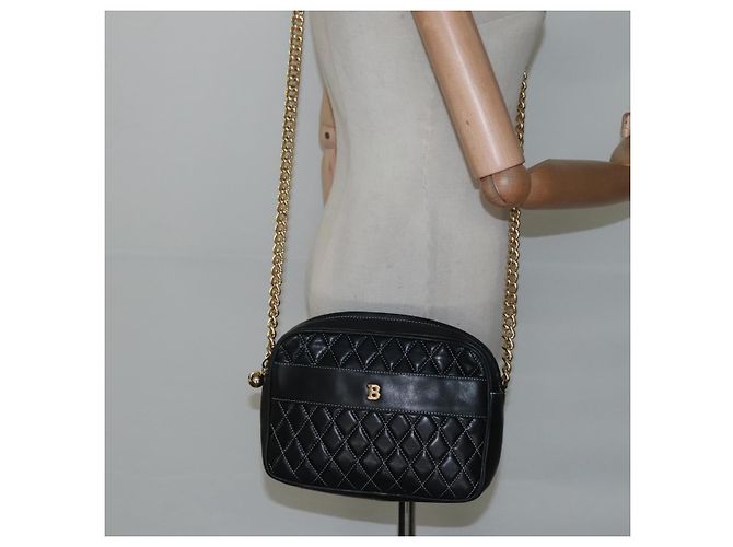 Bolsa de ombro BALLY em couro preto e dourado Auth bs23848 - vista 22