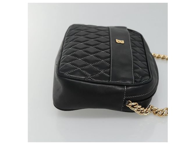 Bolsa de ombro BALLY em couro preto e dourado Auth bs23848 - vista 3