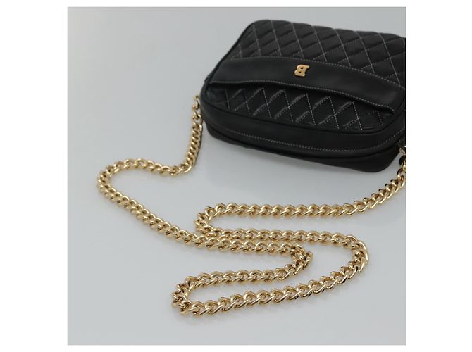 Bolsa de ombro BALLY em couro preto e dourado Auth bs23848 - vista 7