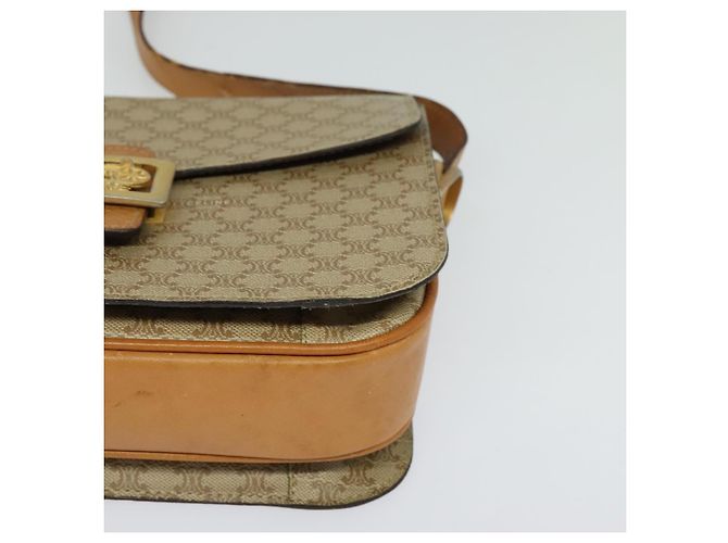Céline Borsa a spalla in tela Macadam Celine con motivo carrozza a cavallo beige e oro Auth EC1008 D'oro - vista 15