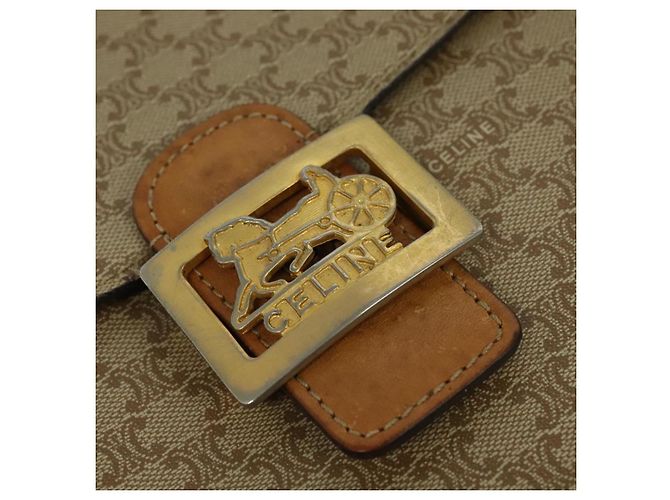 Céline Borsa a spalla in tela Macadam Celine con motivo carrozza a cavallo beige e oro Auth EC1008 D'oro - vista 18