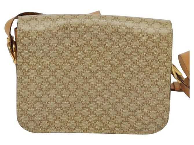 Céline Borsa a spalla in tela Macadam Celine con motivo carrozza a cavallo beige e oro Auth EC1008 D'oro - vista 2
