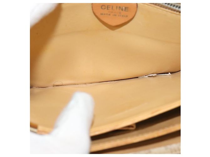 Céline Borsa a spalla in tela Macadam Celine con motivo carrozza a cavallo beige e oro Auth EC1008 D'oro - vista 22