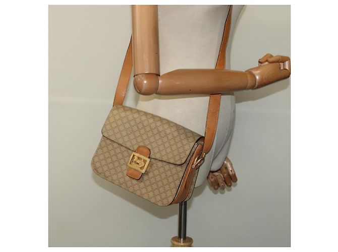 Céline Borsa a spalla in tela Macadam Celine con motivo carrozza a cavallo beige e oro Auth EC1008 D'oro - vista 24