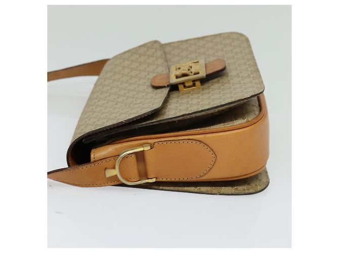 Céline Borsa a spalla in tela Macadam Celine con motivo carrozza a cavallo beige e oro Auth EC1008 D'oro - vista 3