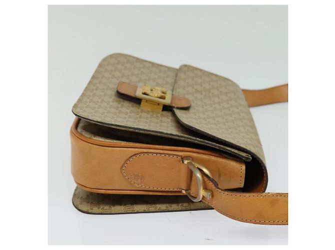 Céline Borsa a spalla in tela Macadam Celine con motivo carrozza a cavallo beige e oro Auth EC1008 D'oro - vista 4