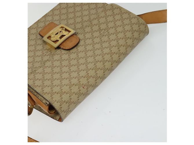 Céline Borsa a spalla in tela Macadam Celine con motivo carrozza a cavallo beige e oro Auth EC1008 D'oro - vista 6