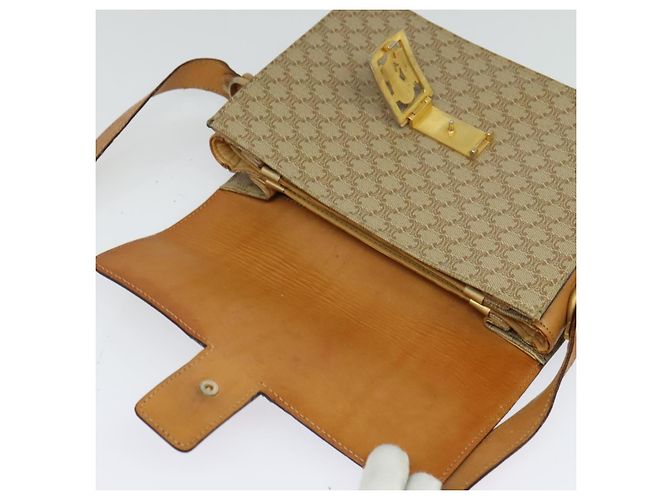 Céline Borsa a spalla in tela Macadam Celine con motivo carrozza a cavallo beige e oro Auth EC1008 D'oro - vista 9