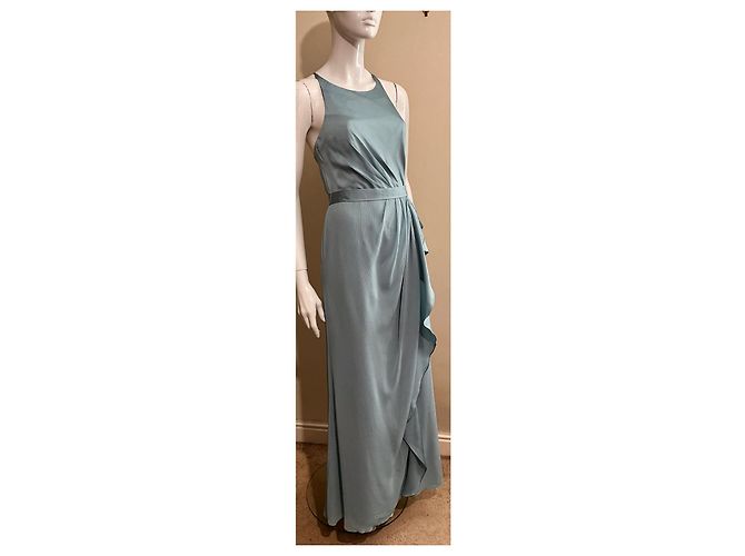Vera Wang Abito da sera in satin e chiffon turchese - vista 2