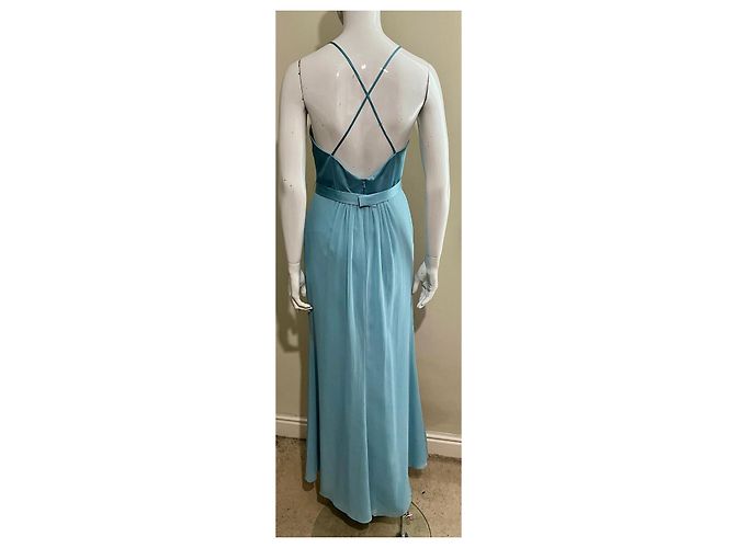 Vera Wang Abito da sera in satin e chiffon turchese - vista 3