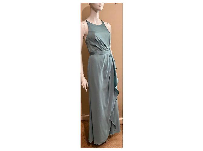 Vera Wang Abito da sera in satin e chiffon turchese - vista 6