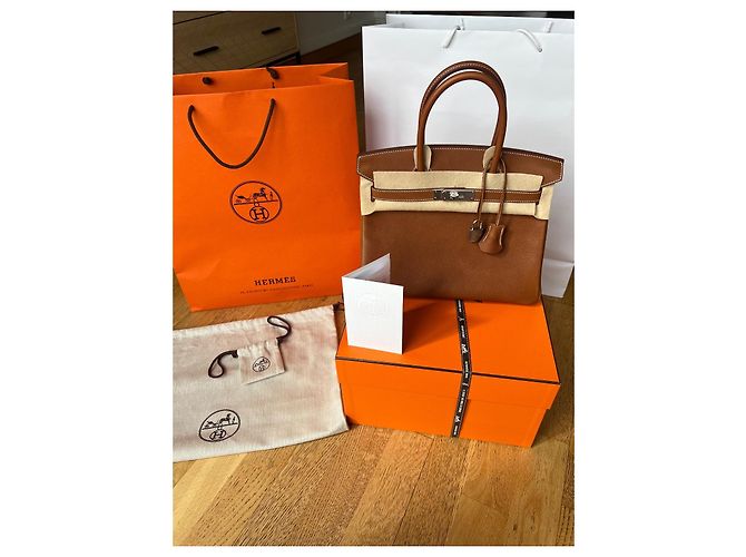 Hermès Birkin 30 pelle Barenia Faubourg hardware in palladio 2024 Marrone Marrone chiaro Cammello - vista 3