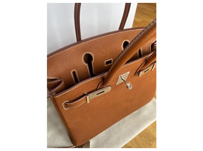 Hermès Birkin 30 pelle Barenia Faubourg hardware in palladio 2024 Marrone Marrone chiaro Cammello - vista 9