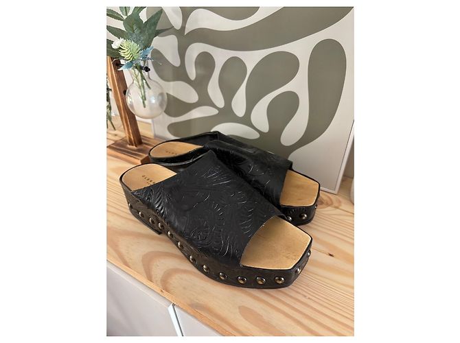 Sabot Robert Clergerie Mia Pelle Nera Legno Nero Beige - vista 2