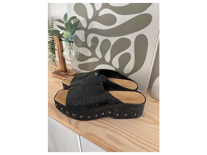 Sabot Robert Clergerie Mia Pelle Nera Legno Nero Beige - vista 6