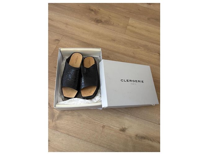Sabot Robert Clergerie Mia Pelle Nera Legno Nero Beige - vista 8