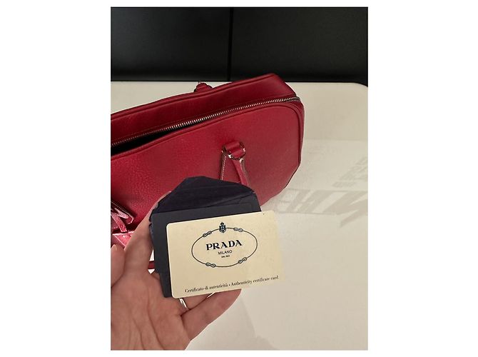 Tote Borsa a mano Prada Plume in pelle rosso scuro Bordò - vista 11
