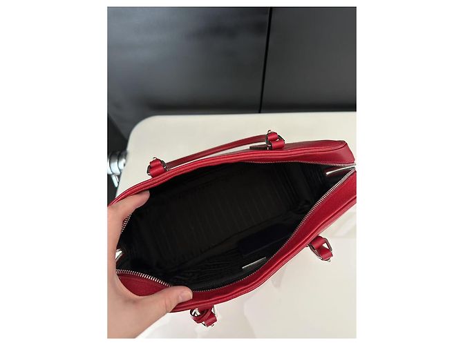Tote Borsa a mano Prada Plume in pelle rosso scuro Bordò - vista 12