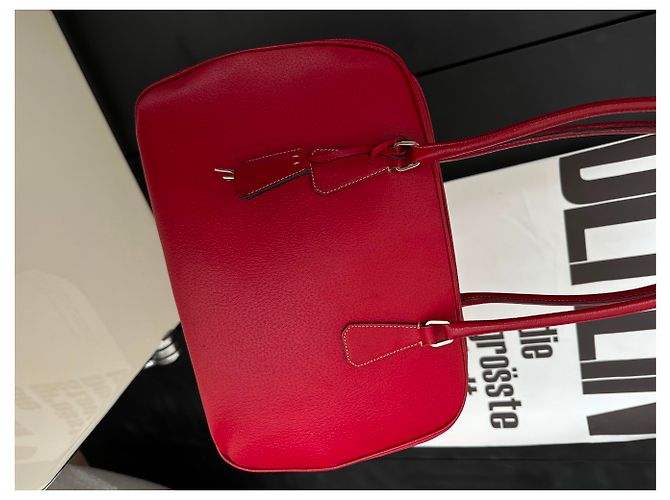 Tote Borsa a mano Prada Plume in pelle rosso scuro Bordò - vista 2