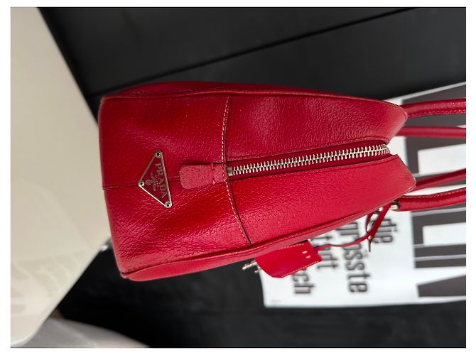Tote Borsa a mano Prada Plume in pelle rosso scuro Bordò - vista 3