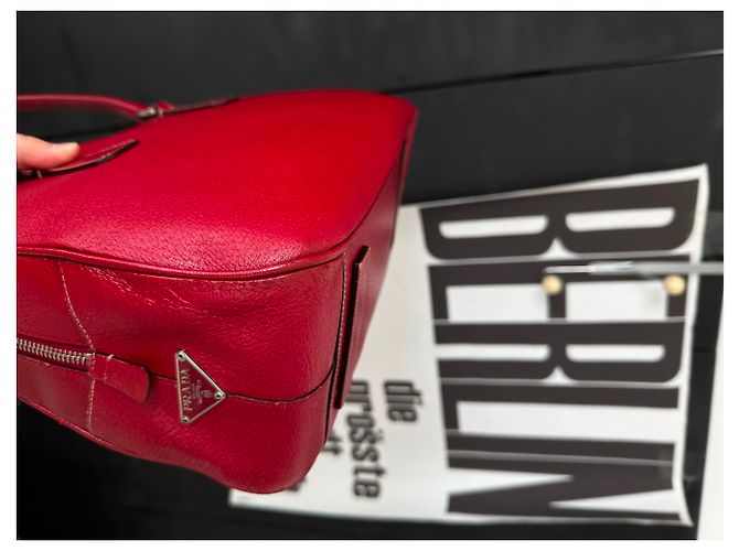 Tote Borsa a mano Prada Plume in pelle rosso scuro Bordò - vista 9