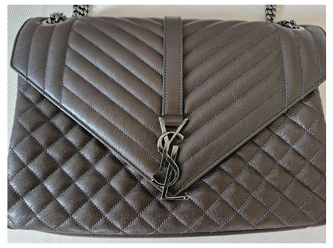 Collège Borsa Saint Laurent in pelle di capra trapuntata marrone - vista 6