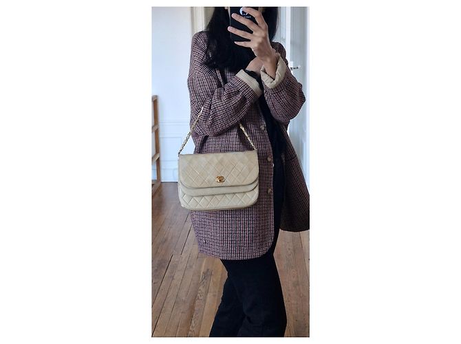 Timeless Borsa Chanel Double Flap in pelle d'agnello beige - vista 11