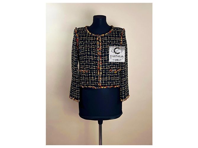 Chanel 14K$ Black Ribbon Tweed Jacket with Jewel Accents - view 2