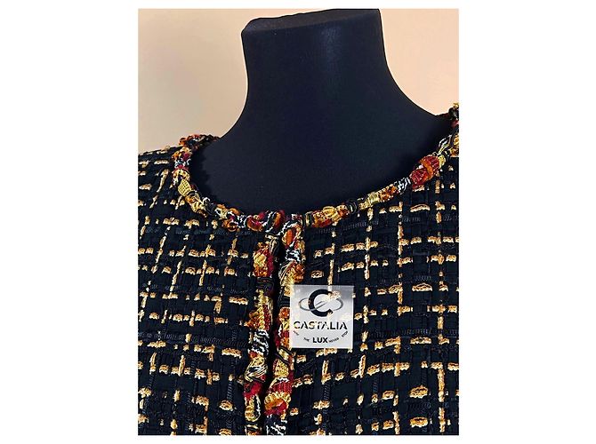 Chanel 14K$ Black Ribbon Tweed Jacket with Jewel Accents - view 3