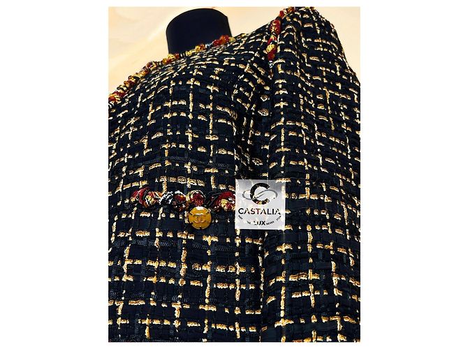 Chanel 14K$ Black Ribbon Tweed Jacket with Jewel Accents - view 4