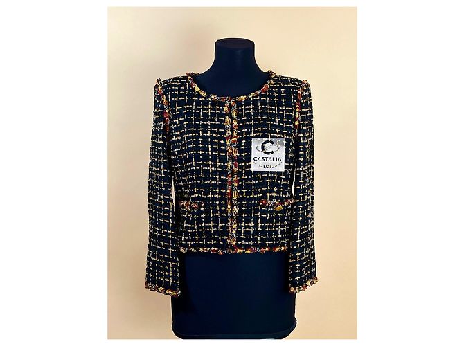 Chanel 14K$ Black Ribbon Tweed Jacket with Jewel Accents - view 5