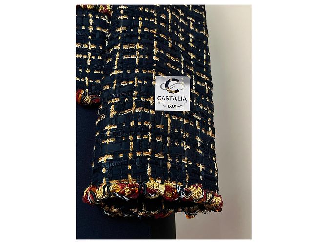 Chanel 14K$ Black Ribbon Tweed Jacket with Jewel Accents - view 8