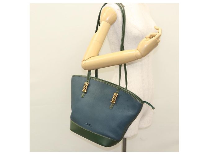 LOEWE Velazquez Borsa a Spalla Pelle Blu Oro Auth MY227 D'oro - vista 22