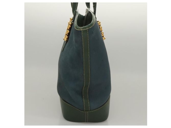 LOEWE Velazquez Borsa a Spalla Pelle Blu Oro Auth MY227 D'oro - vista 4