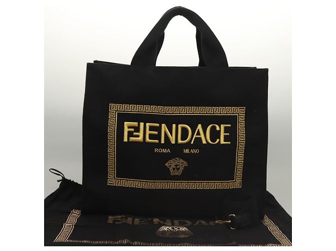 FENDI VERSACE Collaboration Fenderche Tote Bag aus Canvas 2way Schwarz Auth bs23664 - Ansicht 12