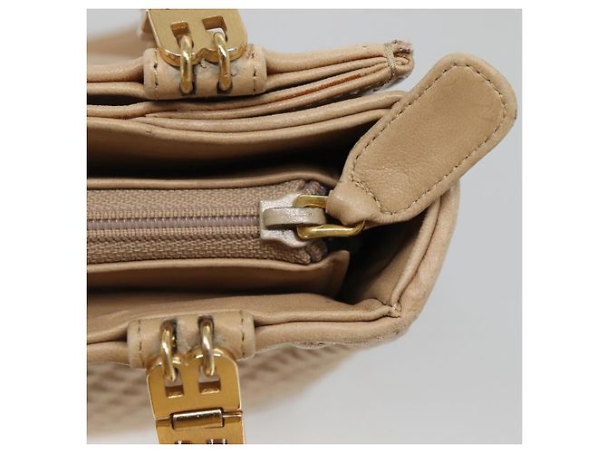BALLY Bolso de Hombro Acolchado de Cuero Beige Dorado Auth BA814 - vista 10